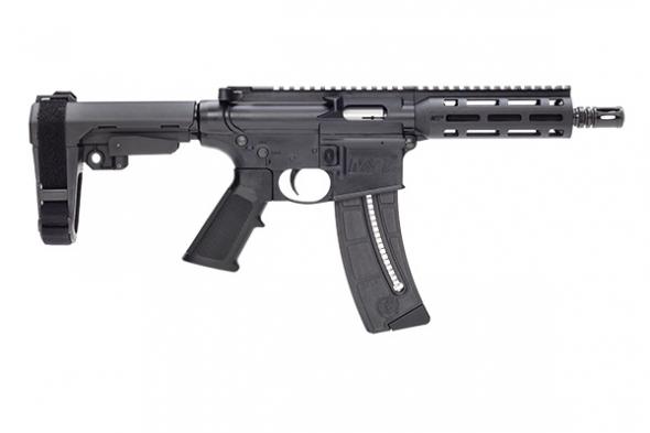 smith & wesson, m&p 15-22 pistol, semi-automatic, ar pistol, 22lr, 8" barrel, matte black finish, pistol stabilizing brace, m-lok handguard, 25...