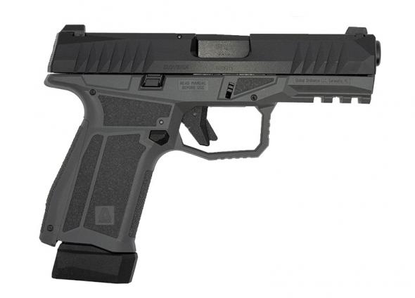 arex defense global ordnance arex delta m 9mm, striker fired, 4" barrel, back straps, gray, mags 1 15rd & 1 17rd