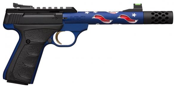 browning buck mark plus sr 22 lr 5.9" barrel vision mb 10+1 blue anodized matte black aluminum slide black ultragrip fx grip (americana themed)