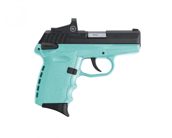 sccy industries cpx-1 rd 9mm luger 3.10" barrel 10+1 black nitride stainless steel slide robin egg blue polymer grip cts-1500 red dot