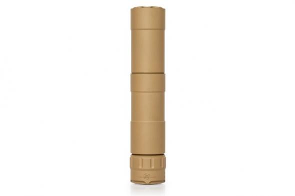 rugged suppressors, mustang 22 suppressor, 22lr, 1.07" diameter, 5.3" long/3.4" short, 3.3oz long/2.4oz short, flat dark earth