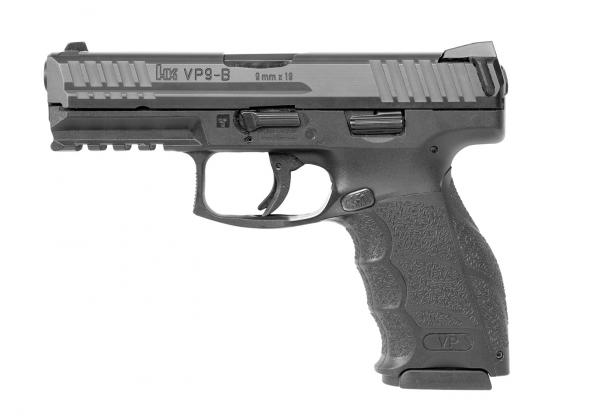 hk vp9 9mm luger 4.09" barrel 10 round black black steel slide black interchangeable backstrap grip night sights (push button)