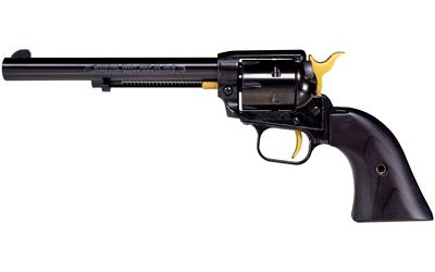 heritage, rough rider, single action revolver, 22 lr, 6.5" barrel, black oxide finish, gold accents, laminate grips, fixed sights, 6 rounds, long...