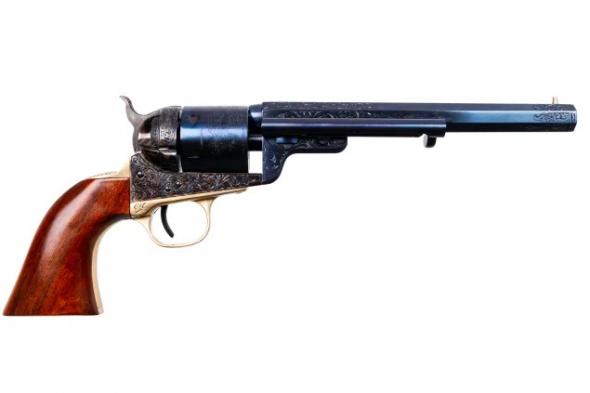 cimarron 1851 single action .38 special 7.5" barrel blued laser engraved wood grip 6 rounds