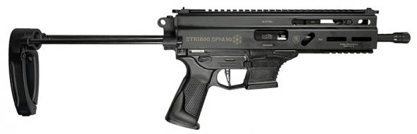 grand power stribog sp9a3g, 9mm, 8" barrel, flip-up steel sights, pdw brace tailhook, blk, 3-glock mags