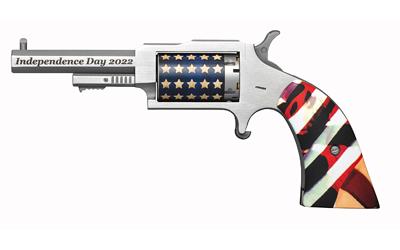 north american arms, the sheriff, single action, revolver, 22 wmr, 2.5" barrel, stainless steel, silver, fixed sights, 5 rounds, flag dipped grips,...