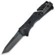 SOG Trident Folding Knife 3.75" Plain Tanto Hardcased Black TiNi Finish AUS 8 Stainless Steel Blade Nylon Handle Pocket Clip