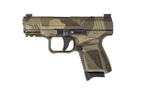 canik, tp9 elite sc, striker fired, 9mm, 3.6" barrel, splinter camo green, fixed sights, holster included, 12 and 15 rounds