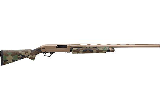 winchester, sxp hybrid hunter, pump action, 12 gauge, 3.5" chamber, 28" barrel, fde receiver, right hand, woodland camo stock, fiber optics, 4 rounds