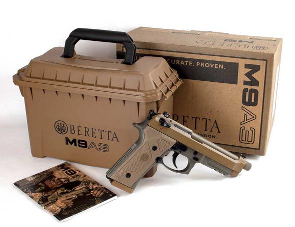 BERETTA 92A3 9mm 4.9 Inch Extended Threaded Barrel 1/2x28 Threads Over Center Safety Lever Three Slot Picatinny Rail Flat Dark Earth Finish 3 Magazines 17 Round