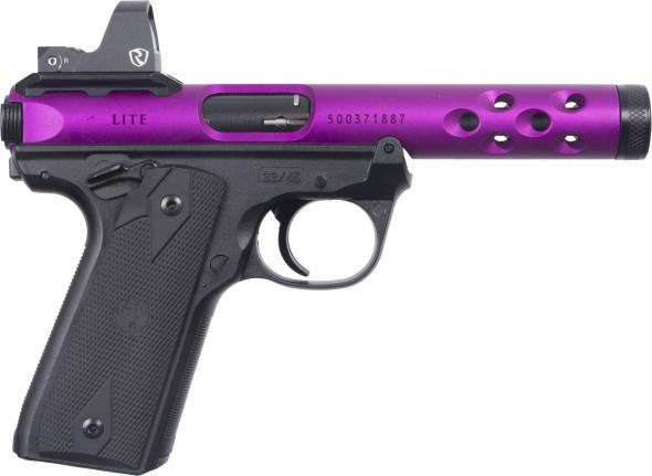 ruger, mark iv, single action, 22lr, 4.40" barrel, purple anodized, riton red dot, 10 rounds
