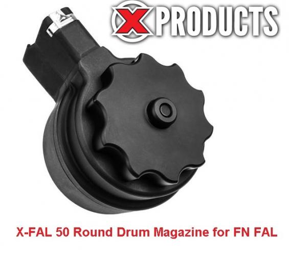 X Products FN FAL Metric 50 Round Drum Magazine .308 Winchester/7.62 NATO Aluminum/Steel Black Finish X-FAL