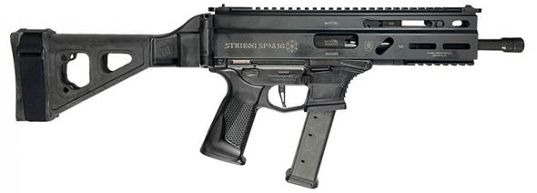 grand power stribog, sp9a3g, 9mm, 8" barrel, flip-up sight folding sbt brace black, 3 glock mags