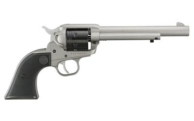ruger, wrangler, single action only, revolver, 22lr, 6.5" barrel, aluminum alloy, cerakote finish, silver, checkered synthetic grips, integral notch...