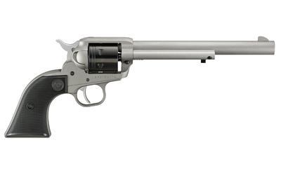 ruger, wrangler, single action only, revolver, 22lr, 7.5" barrel, aluminum alloy, cerakote finish, silver, checkered synthetic grips, integral notch...