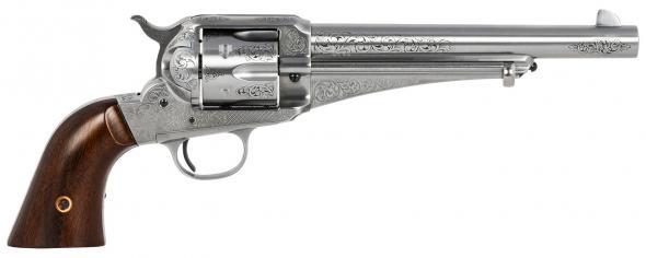 taylors & company, 1875 army outlaw, 45 colt (lc), 7.50" barrel, overall white engraved finish steel & walnut grip, 6 rounds