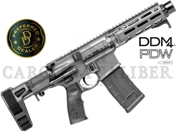 daniel defense ddm4 pdw pistol, .300 blk, 7" barrel, cqb brace, linear comp, mfr xl6.0 rail, cobalt, 32-rd