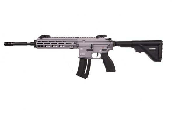 heckler & koch, hk416, semi-automatic, 22 lr, 16.1" threaded barrel, gray receiver, right hand, flip up sights, flash hider, 20 rounds
