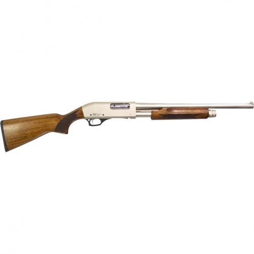 gforce arms, gf3pn, pump action, 20 ga, 18.5" barrel, 3" chamber, nickel cerakote, turkish walnut stock, fixed front sight, 4 rounds