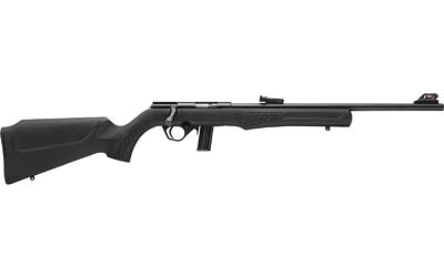 rossi, rb22, bolt action rifle, 22lr, 18" barrel, blued finish, black, black synthetic stock, compact, adjustable fiber optic sights, 10 rounds