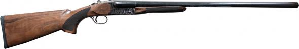pointer, side by side, 12 gauge, 3" chamber, 28" barrel, blued finish, fixed walnut stock