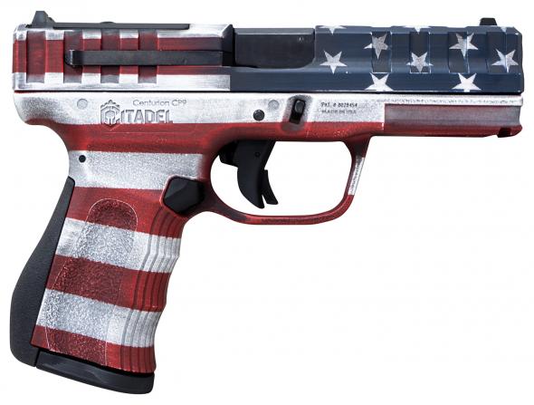 citadel, centurion cp9, semi automatic, 9mm, 4" barrel, american flag cerakote, optic ready slide, right hand, 14 round capacity, includes matching...