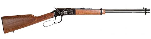 rossi, rio bravo, lever action, 22 wmr, 20" barrel, adjustable sights, wood stock, "life, liberty, and the persuit of happiness" engraved on receiver...