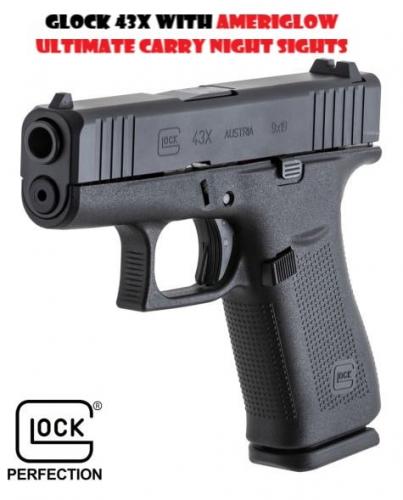 glock 43x g43x ameriglow night sights ultimate carry semi-auto pistol 3.41 10+1 9mm mpn: px4350301uc upc: 764503053566