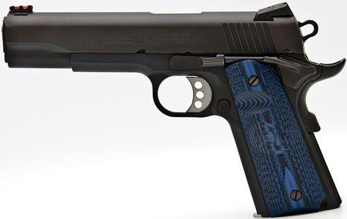 colt 1911 government competition, 9mm, 5" barrel, 9 round, black w/ blue grips