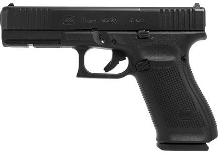 glock, g21 gen5, mos, striker fire, 45acp, 4.61" barrel, black, ambidextrous, fixed sights, 13 round, includes 3 magazines