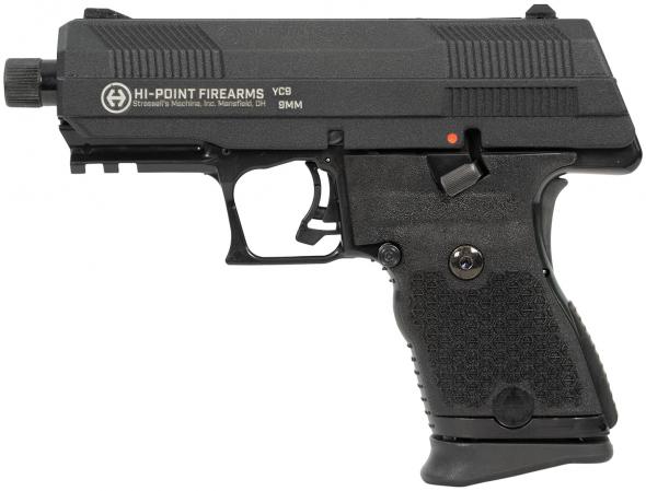hi-point firearms, yc-9, semi-automatic, striker fired, polymer framed pistol, compact, 9mm, 3.5" non threaded barrel, matte finish, black, 8 rounds,...