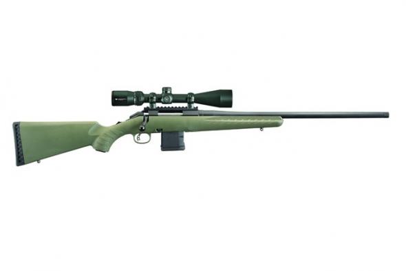 ruger, american predator scope combo, bolt action, 204 ruger, 22" threaded barrel, matte black finish, moss green synthetic stock, includes vortex...