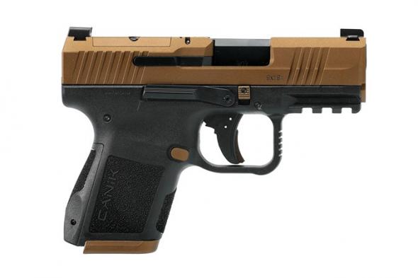 canik, mete mc9, striker fire, 9mm, 3.18" barrel, bronze slide black grip, fixed sights, optic ready, 12 round and 15 round