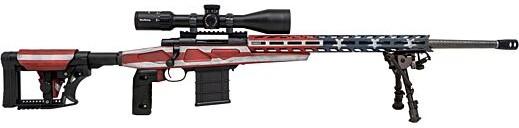 howa, chassis, 308 winchester, 24" threaded barrel, usa flag, chassis stock, muzzle brake, 4-16x50 scope, 10 rounds