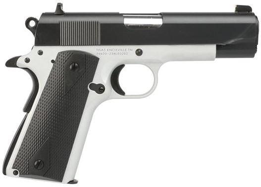 tisas, 1911 aviator, single action, 9mm, 4.25" barrel, black slide, polymer black grips, fixed sights, 9 rounds