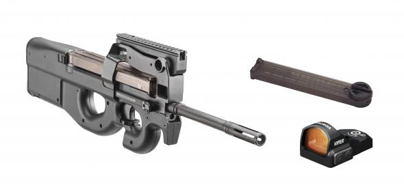 fn, ps90, semi automatic, 5.7x28mm, 16" barrel, black finish, synthetic stock, includes vortex viper red dot ambidextrous, 50 round capacity