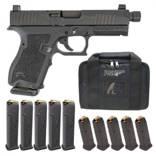 psa dagger compact 9mm pistol with doctor slide & threaded barrel, black with 10 pmags 27rd/15rd magazines & psa pistol bag