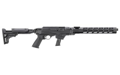 ruger, pc carbine, semi-automatic rifle, 9mm, 16.12" cold hammer forged fluted barrel, threaded 1/2x28, anodized finish, black, folding adjustable...