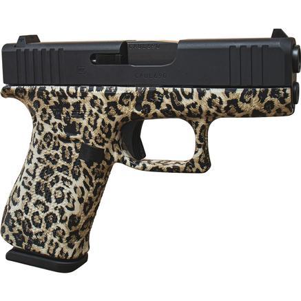 glock, 43x cerakoted, subcompact, 9mm, 3.41" barrel, leopard print, fixed sights, right hand, 10 rounds