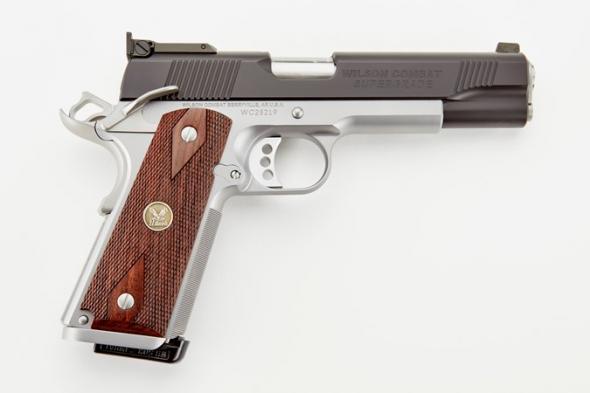 wilson combat, classic supergrade, semi-auto pistol, 45 acp, 5" barrel, black armor-tuff finish, cocobolo fully-checkered grips, adjustable sights, 2...