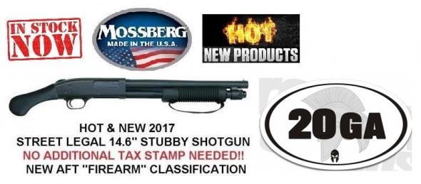 20 GA Mossberg 590, Shockwave, 20 Gauge, 3 Inch Chamber, 14 Inch Heavy Walled Barrel, Shockwave Raptor Pistol Grip, Front Bead Sight, Matte Blue Finish, 5 Round