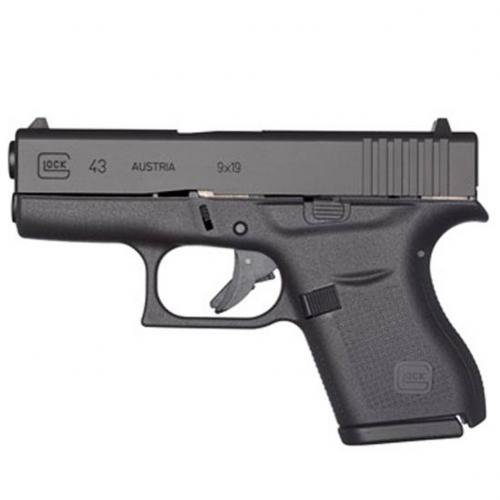 glock 43 9mm semi auto pistol, 3.39" barrel 6 rounds, single stack