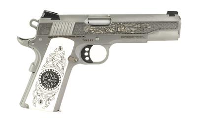 colt''s manufacturing, delta elite, semi-automatic, 10mm, 5", silver, 8 rounds, 1 mag, engraved slide, upgraded white engraved grips, novak white dot...