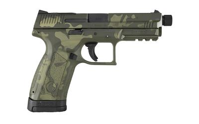 girsan, mc9 disrupter, semi automatic, 9mm, 4.6" threaded barrel, od green camo finish, fixed sights, optic cut, right hand, 17 round capacity