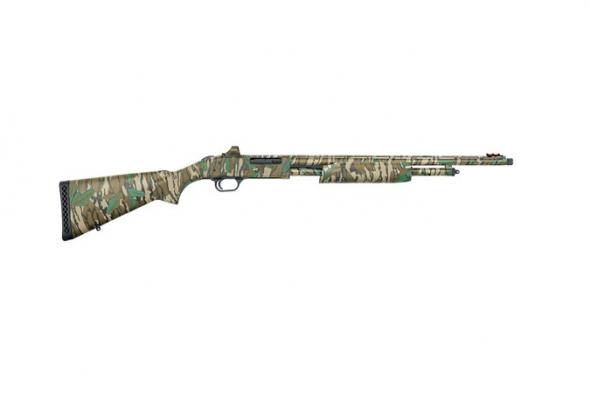 mossberg, 500 turkey, pump action, 410 gauge, 3" chamber, 22" barrel, mossy oak greenleaf, synthetic stock, fiber optic front sight, includes holosun...