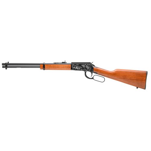 (new) rossi, rl22181wd-en14, rossi rio bravo, lever action, 22lr, 18" barrel, matte finish, black, wood stock, adjustable sights, armadillo engraving...