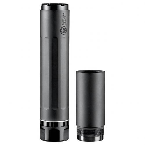 dead air armament, ghost 45m, suppressor, modular, 22lr/300 blackout/40 s&w/45acp/10mm/9mm, no piston, 17-4ph & titanium, black cerakote finish
