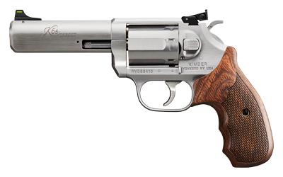 kimber america, k6s dasa target, double/single action revolver, 357 magnum, 4" barrel, brushed finish, silver, wood grips, adjustable rear sight with...