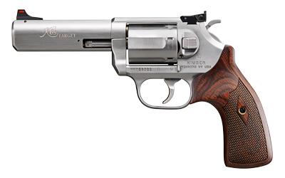 kimber america, k6s dasa target, double/single action revolver, 357 magnum, 4" barrel, brushed finish, silver, wood grips, adjustable rear with fiber...