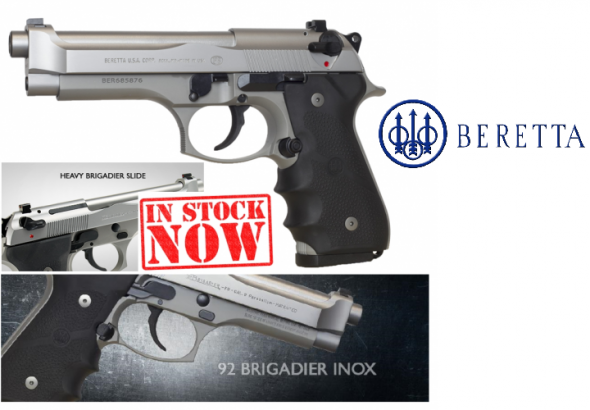 Beretta, 92FS Brigadier Inox, Semi-automatic Pistol, 9MM, 4.9" Barrel, Alloy Frame, 3 Dot Sights, 15Rd, Ambidextrous Safety, Stainless Finish